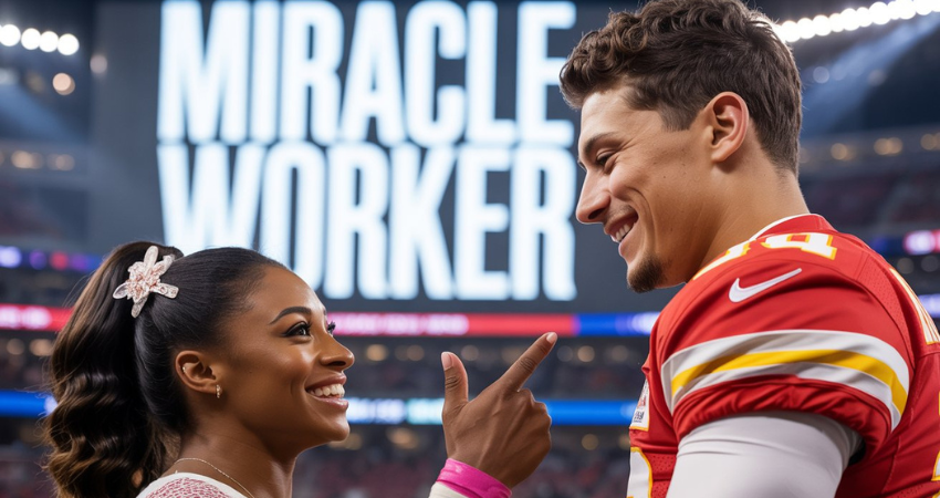simone biles calls patrick mahomes a 'miracle worker'.
